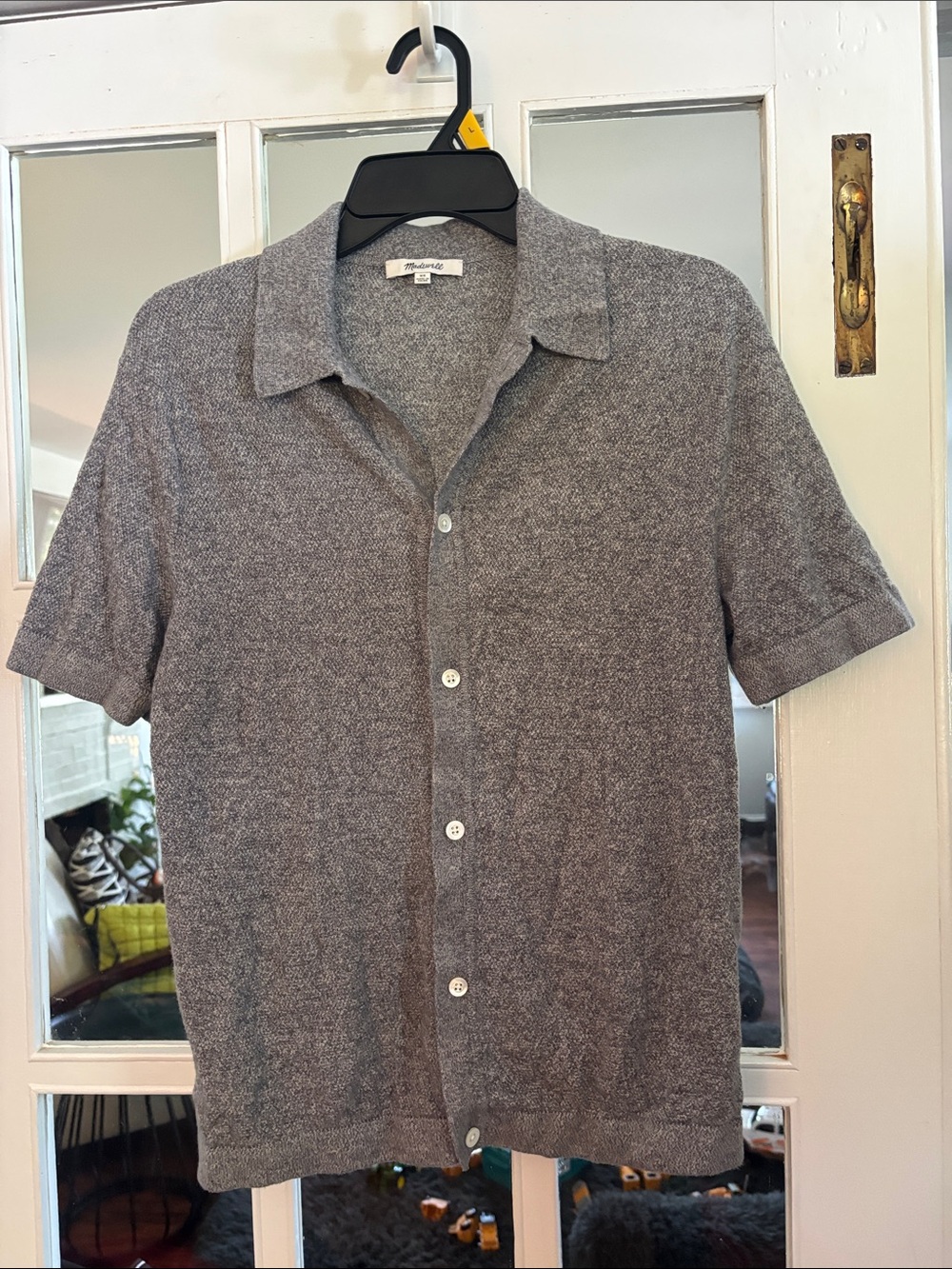 Gray Madewell Button Up Short-Sleeve Sweater Shirt